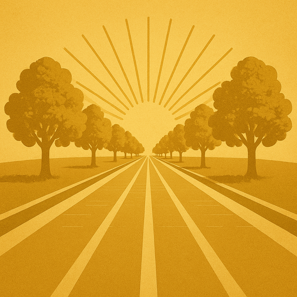 Illustrated path with sun rays